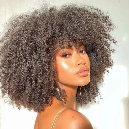 Afro Kinky Curly Human Hair Wig With Bangs Brazilian Hair Human Natural Afro Wig 220% Density Afro Wig For Women Human Hair