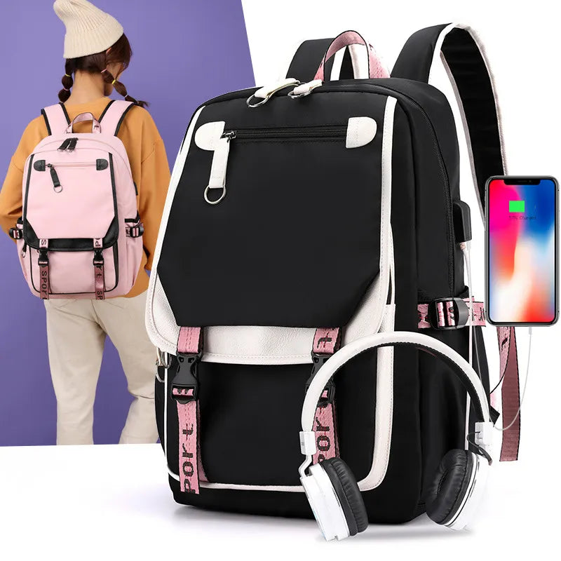 Fengdong large school bags for teenage girls USB port