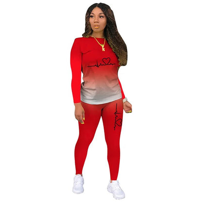 2021 Spring Autumn Women Tracksuit Two Piece Set Casual Sports Gradient Print Top+Pants Sweatsuit Outfits Women's Clothing