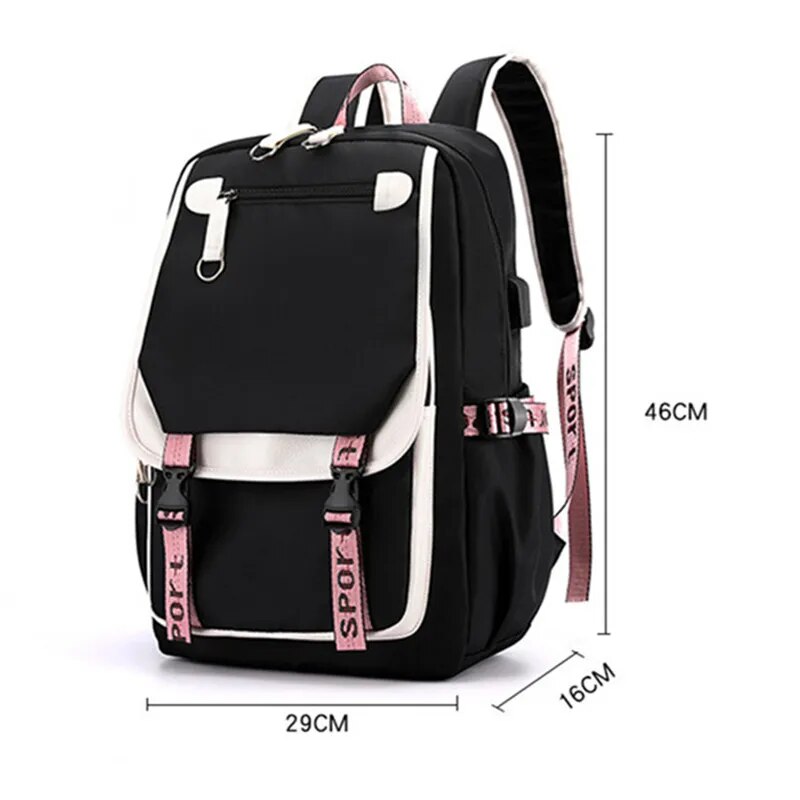 Fengdong large school bags for teenage girls USB port