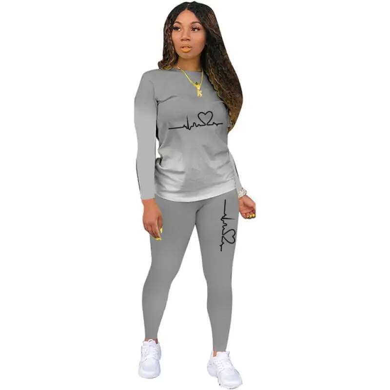 2021 Spring Autumn Women Tracksuit Two Piece Set Casual Sports Gradient Print Top+Pants Sweatsuit Outfits Women's Clothing