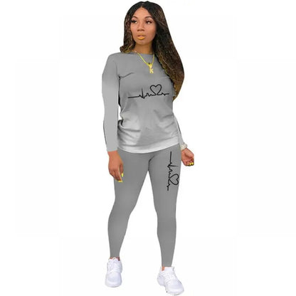 2021 Spring Autumn Women Tracksuit Two Piece Set Casual Sports Gradient Print Top+Pants Sweatsuit Outfits Women's Clothing