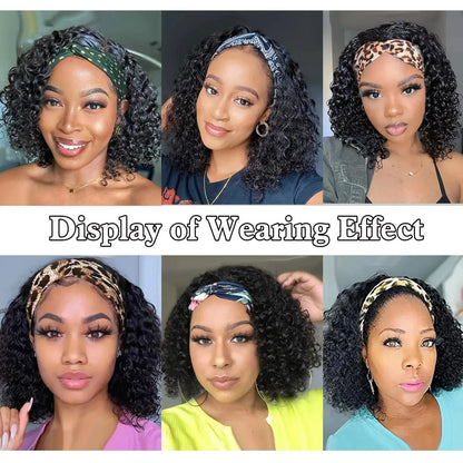 Brazilian Glueless Water Wave Headband Wigs Wet And Wavy Short Bob Human Hair Wigs Natural Kinky Curly Headband Wig For Women