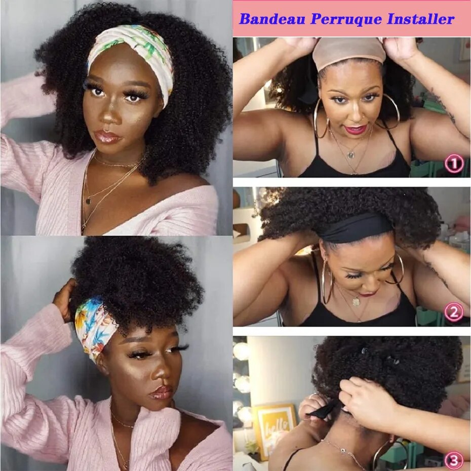 Mylockme Headband Wig Afro Kinky Curly Brazilian Wigs On Promotion 180% Density Human Hair Non Lace Wigs Full Machine Made Wig