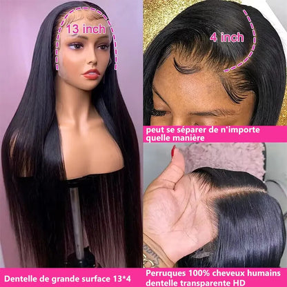 13x4 Transparent Lace Frontal Wig 100% Human Hair Wigs Straight Hair Wigs Pre Plucked Bleached Knots 13x6 Lace Wigs For Women