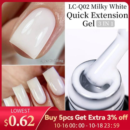 LILYCUTE Milky White Quick Extension Gel Nail Polish Camouflage Color Extend Construct Hard Rubber Base Gel Manicure Art Tools